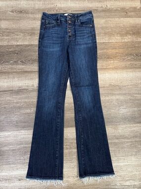 KanCan High-Rise Dark Indigo Button-Front Flare Jeans